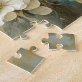 Puzzle Crème Bleue Fleurs blanches Peinture (Côté)
