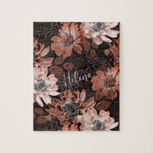 Puzzle Crème, fleurs de teracote sur un arrière - plan br