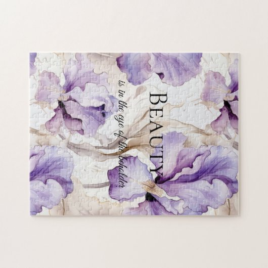 Puzzle Crème violette romantique Iris Citation de beauté (Horizontal)