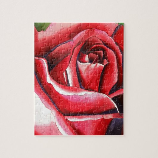 Puzzle Crimson Red Rose Original watercolor art (Vertical)