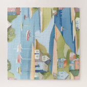 Puzzle Crique de bateaux | Peinture aquarelle moderne (Horizontal)