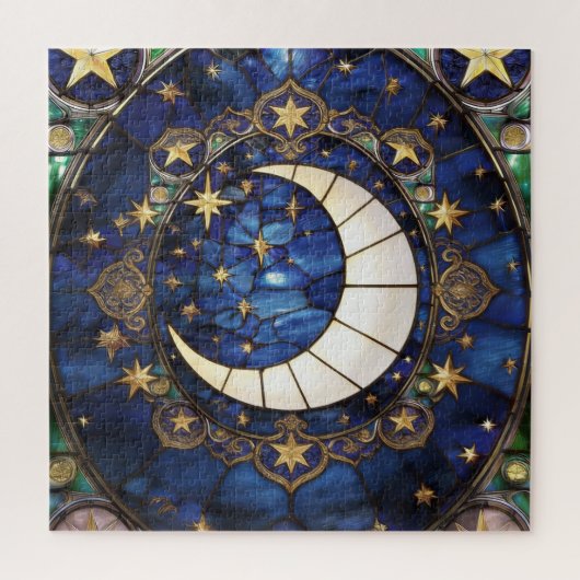 Puzzle Croissant Céleste Vitrail Orné Lune (Vertical)