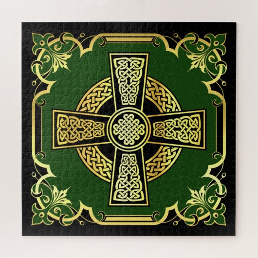 Puzzle Croix celtique irlandaise/noir/or/vert design (Horizontal)
