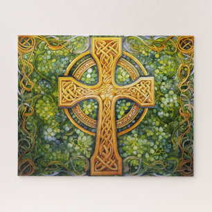 Puzzle Croix celtique noeud vert or nouage