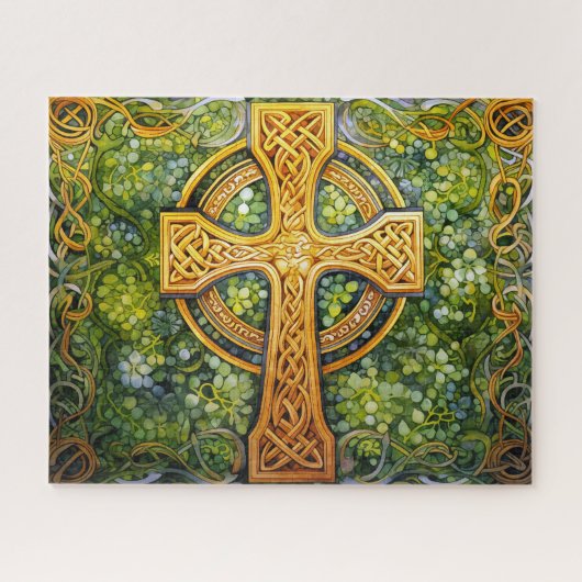 Puzzle Croix celtique noeud vert or nouage (Horizontal)