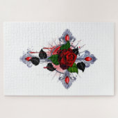 Puzzle Croix d'argent avec une rose rouge (Horizontal)