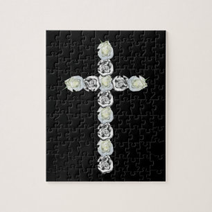 Puzzle Croix d'argent et des roses blancs