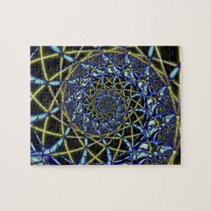 Puzzle Croix de crise Art fractal jaune et bleu