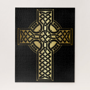Puzzle Croix de noeud celtique en or et noir