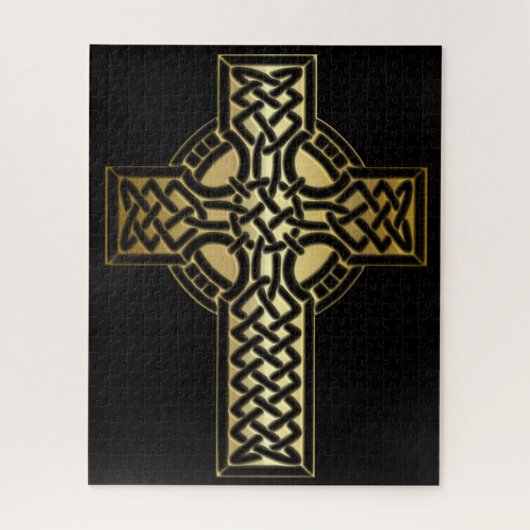 Puzzle Croix de noeud celtique en or et noir (Vertical)