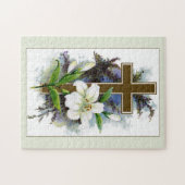 Puzzle Croix d'or avec fleurs blanches (Horizontal)