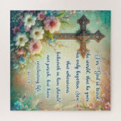 Puzzle Croix florale Bible chrétienne Verse Pâques (Horizontal)