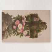 Puzzle Croix rustique antique, roses sauvages, carte de P (Horizontal)