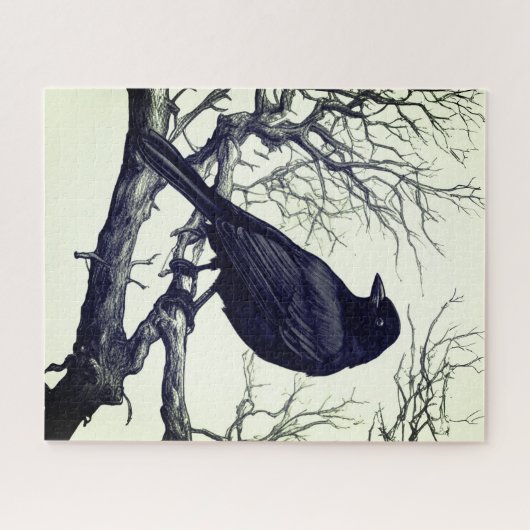 Puzzle Crow Perched on Bare Winter Branches (Horizontal)