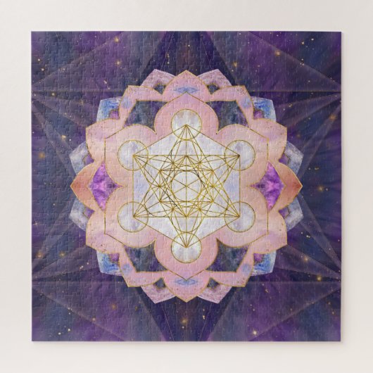 Puzzle Cube de Metatron dans le lotus de Gemstone (Vertical)