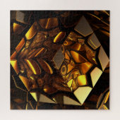 Puzzle Cube en cube rendu 3D ambre et or (Horizontal)
