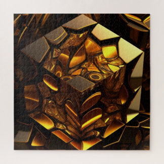 Puzzle Cube en cube rendu 3D ambre et or