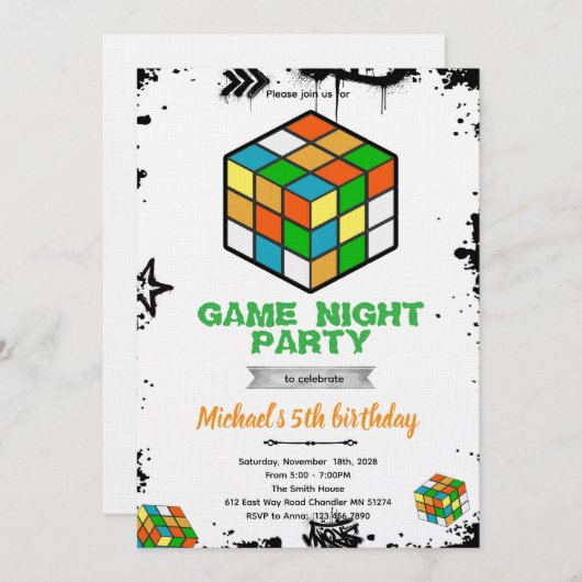 Puzzle Cube Game Party Invitation (Devant / Derrière)