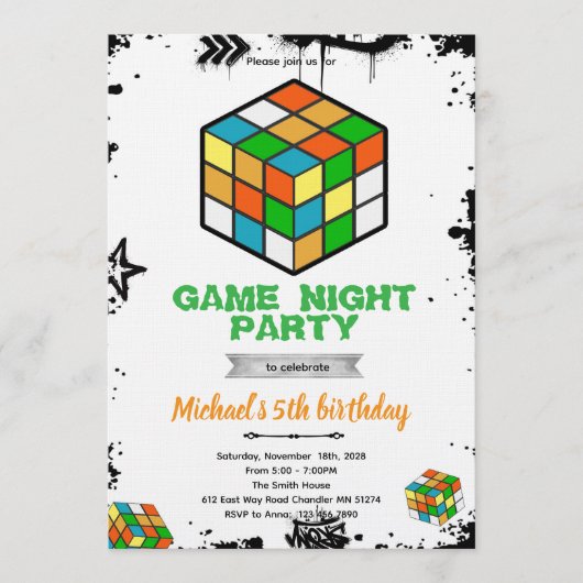 Puzzle Cube Game Party Invitation Kaart (Voorkant)