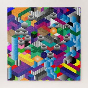 Puzzle Cubes Isométriques 3D, Géométriques Sans Couleur.