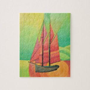 Puzzle Cubist bateau à voile Abstrait Art géométrique