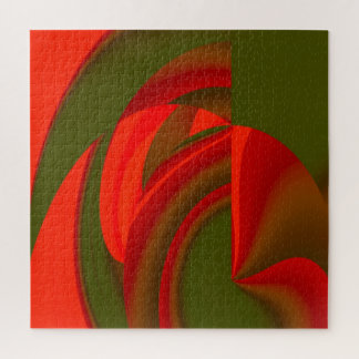Puzzle Cubiste rouge et vert Abstrait