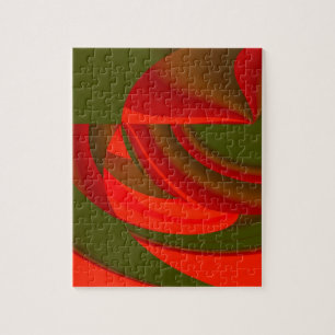 Puzzle Cubiste rouge et vert Abstrait