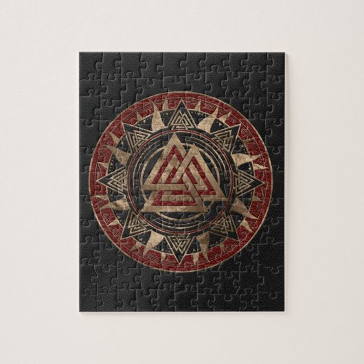 Puzzle Cuir de symbole de Valknut et or noirs et rouges (Vertical)