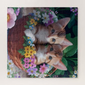 Puzzle Cuisinement Cute Kittens dans un panier à fleurs (Horizontal)