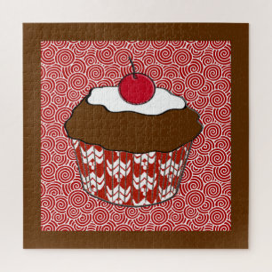 Puzzle Cupcake au chocolat sur Motif rouge et blanc