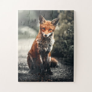 Puzzle Curieux Big Red et White Fox assis dans la nature