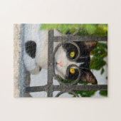 Puzzle Curieux Chat avec cadre Spectacles Drôle Jigsaw (Horizontal)