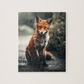 Puzzle Curious Big Red and White Fox Sitting in Nature (Vertical)