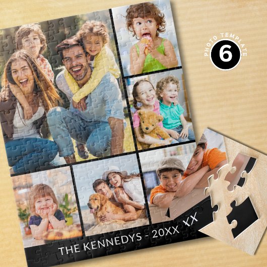 Puzzle Custom 6 Photo Collage Family Name Minimalist 