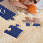 Puzzle Custom 6 Photo Collage Family Name Minimalist Blue (Côté)