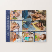 Puzzle Custom 6 Photo Collage Family Name Minimalist Blue (Horizontal)