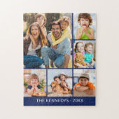 Puzzle Custom 6 Photo Collage Family Name Minimalist Blue (Vertical)