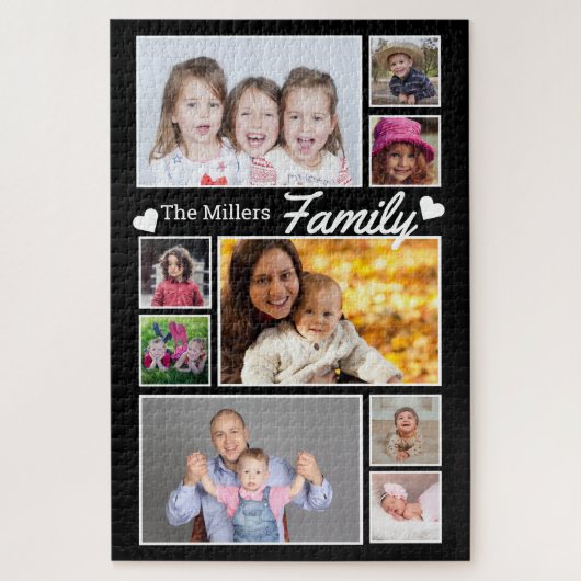 Puzzle Custom 9 Photo Collage Family Nom 1014 Pcs Black (Vertical)