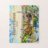 Puzzle Custom Barcelona Spain Watercolor Park Guell Retro (Vertical)