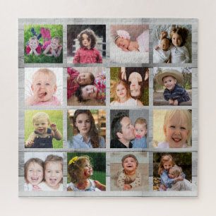 Puzzle Custom Grey Wood 16 Carré Family Photo Collage