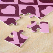 Puzzle Custom Heart Checkerboard Pattern Bordeaux Pink - 