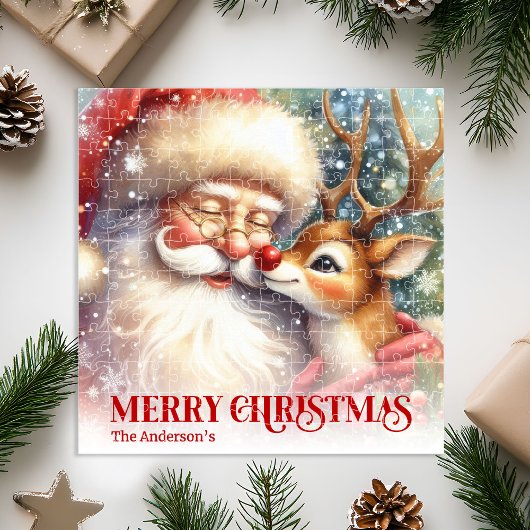 Puzzle Custom Name Santa Rudolph Christmas Jigsaw Kids