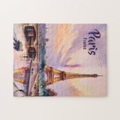 Puzzle Custom Paris France Eiffel Tower Sunset Watercolor (Horizontal)