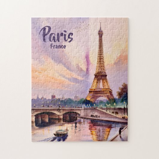 Puzzle Custom Paris France Eiffel Tower Sunset Watercolor (Vertical)