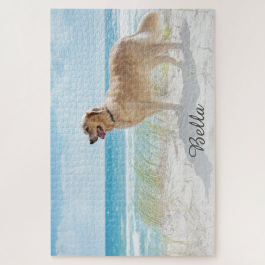 Puzzle Custom Pet Dog Photo and Script Font Name (Vertical)