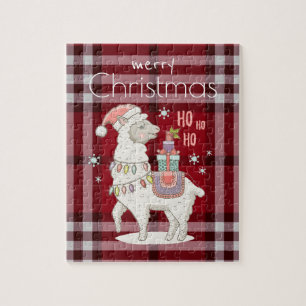 Puzzle Custom Red Buffalo Check Plaid Tartan Llama Alpaca