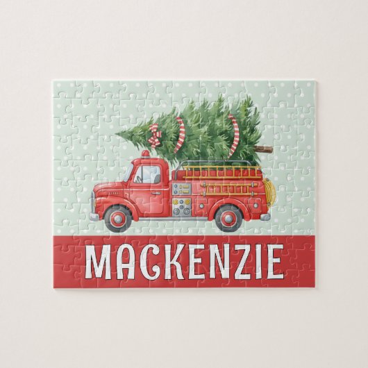 Puzzle Custom Red Fire Christmas Tree Truck Firefighter (Horizontal)