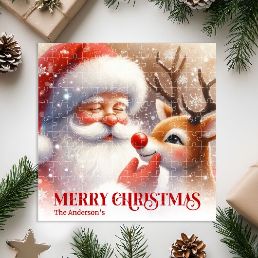 Puzzle Custom Santa Rudolph Cute Christmas Jigsaw Gift