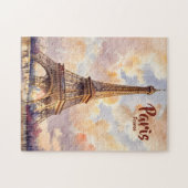 Puzzle Custom Text Watercolor Eiffel Tower Sunset Travel (Horizontal)