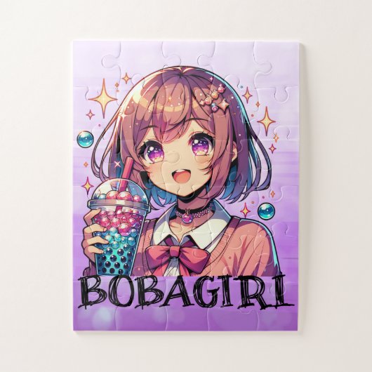 Puzzle Cute Anime Girl Holding Bubble Tea Personnalisé (Vertical)